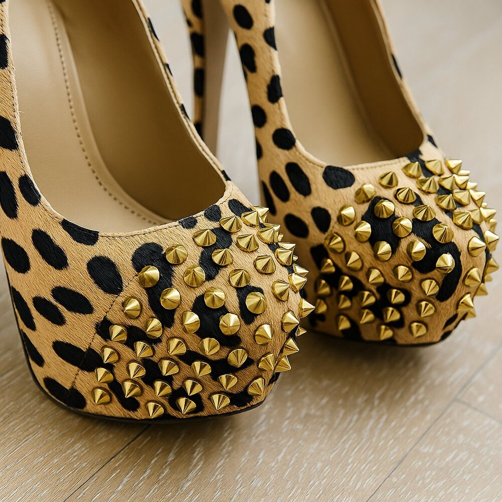 Steve Madden BOLDDD Leopard Studded Platform Stiletto Heels Leather 8.5